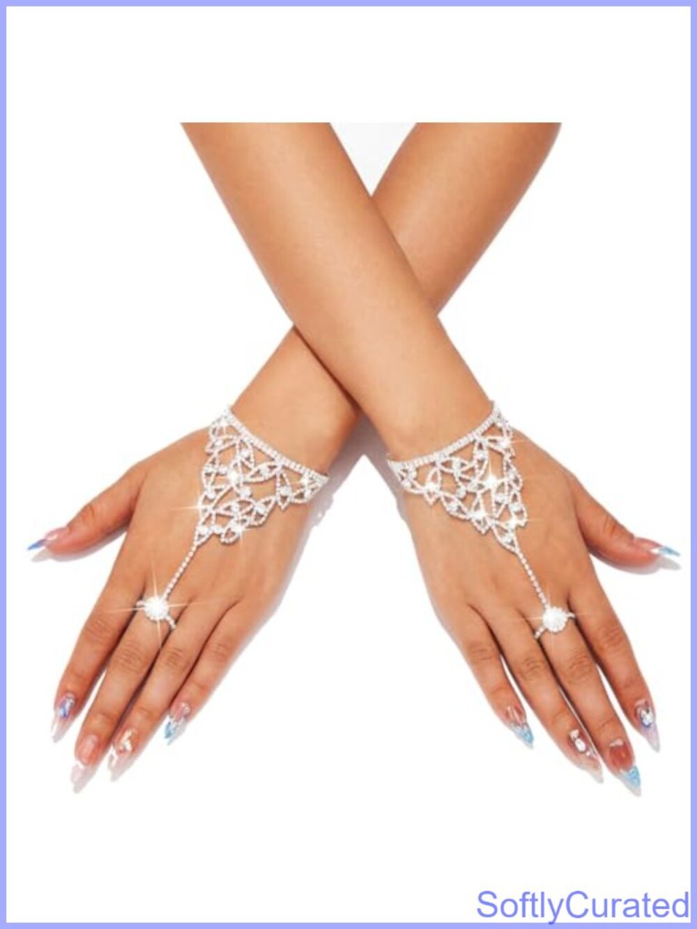 Rhinestone Fingerless Gloves Alloy Ring Hand Chain Wedding Bridal